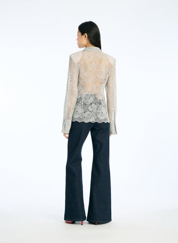 Classic-collar lace shirt ROTATE Grey